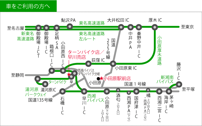 小田原方面へのアクセスマップ